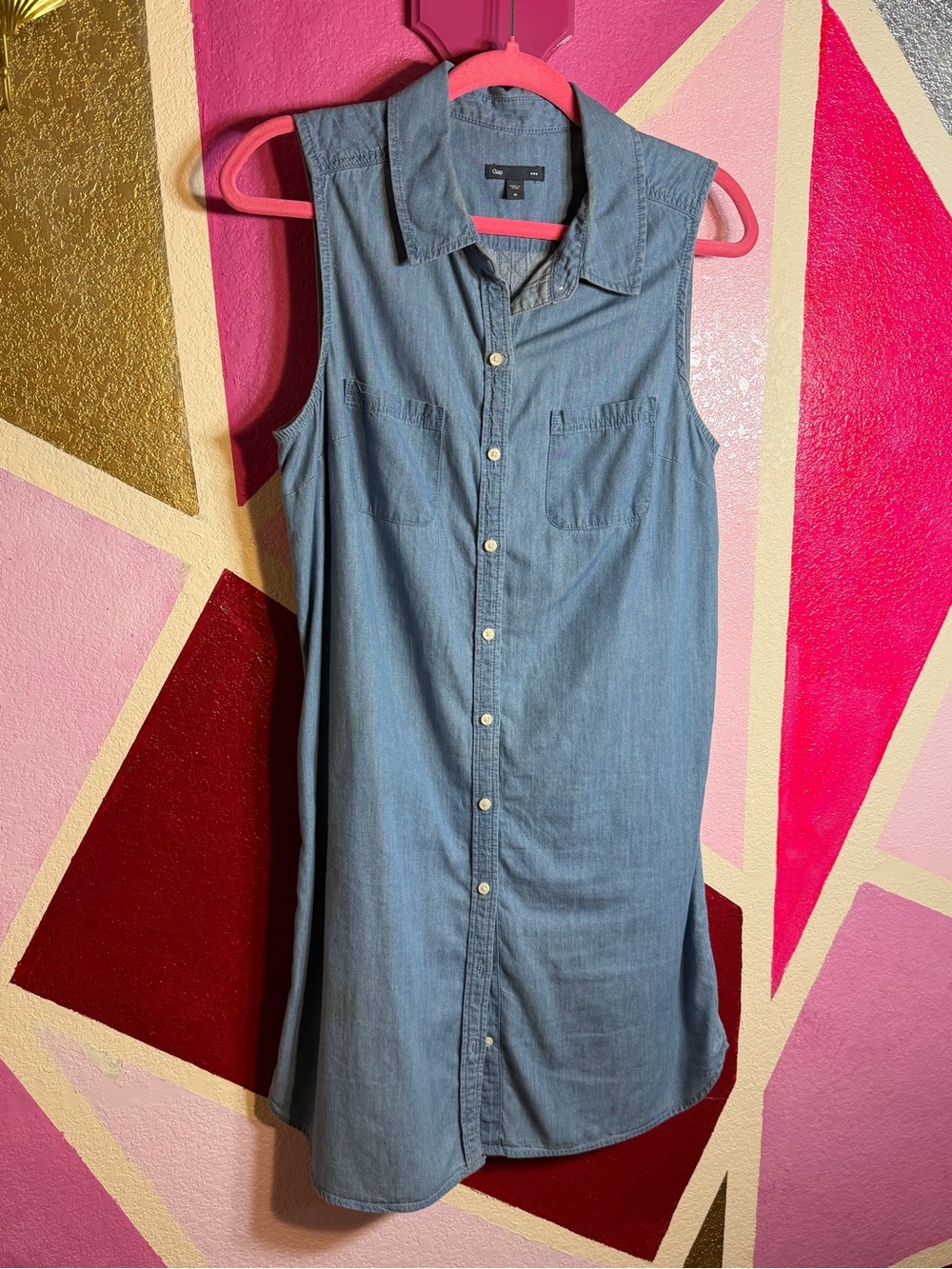 Gap Sleeveless Chambray Button-Up Shirt Dress Sz M